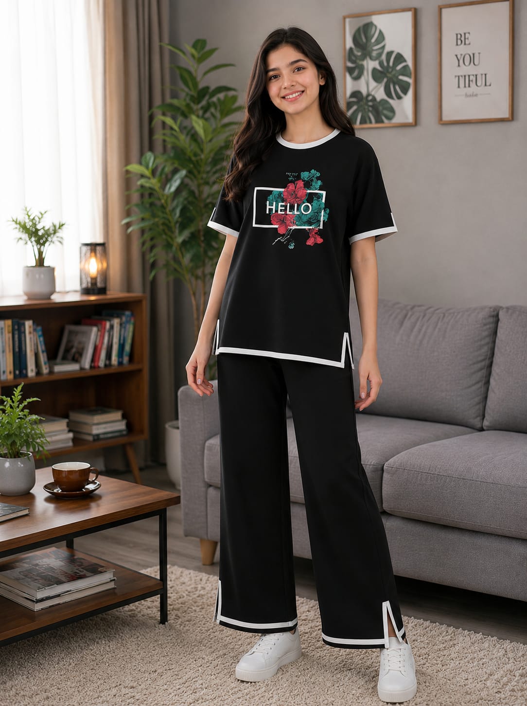 Ladies Half Sleeve T-Shirt & Pant Set_img_3