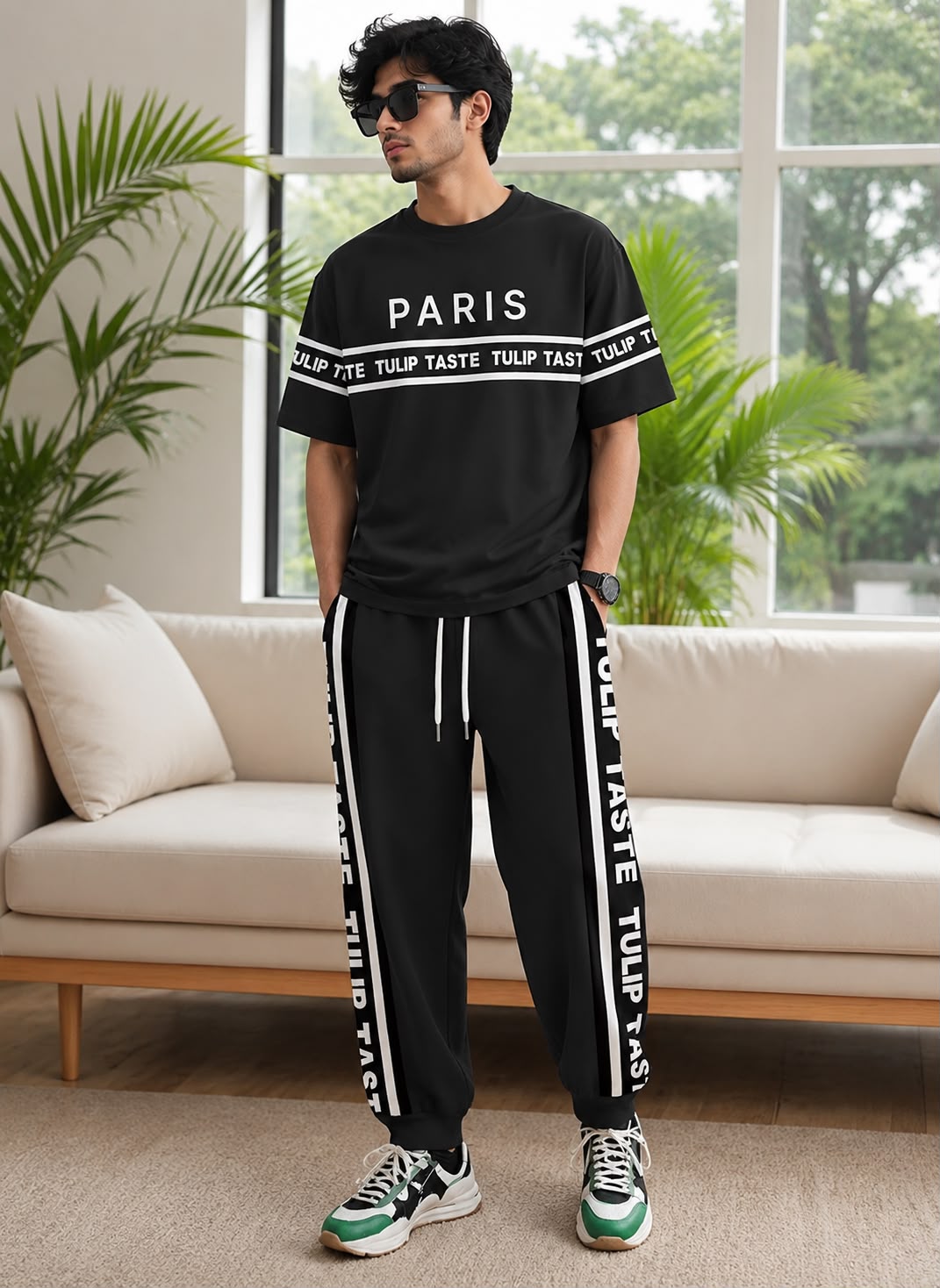 Drop Shoulder Mash T-Shirt and Trouser Combo_img_1