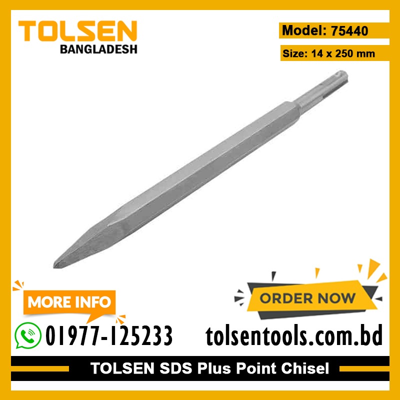 TOLSEN 75440 SDS-PLUS Point Chisel | 14 × 250mm | Chrome Alloy Steel | Industrial Grade | Model: 75440_img_1