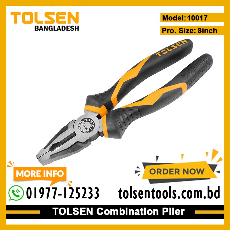 TOLSEN 10017 Combination Pliers, 8" (200mm), Industrial GRIPro Series, CrV Steel, Black Finish | Model: 10017_img_1