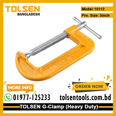 TOLSEN 10112 G-Clamp, 3" (75mm), Yellow Powder Coated Bar, Zinc Plated Thread Bar | Model: 10112_img_2