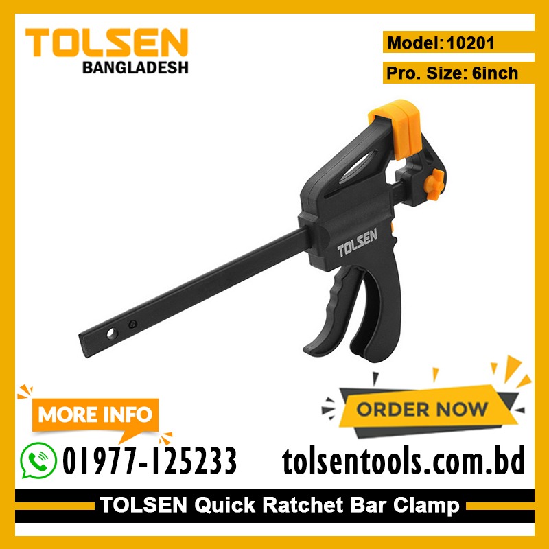 TOLSEN 10201 Quick Ratchet Bar Clamp | 6" (150mm) | Hard Plastic Body | Soft Non-Marking Pads | Model: 10201_img_1