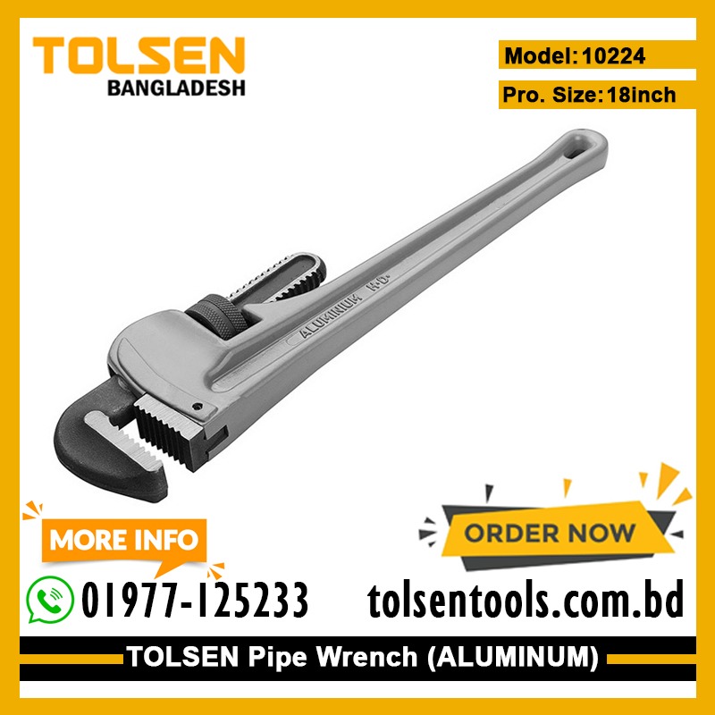 TOLSEN 10224 Aluminum Pipe Wrench | 18" (450mm) | Aluminum Alloy Body | Industrial Series | Model: 10224_img_1