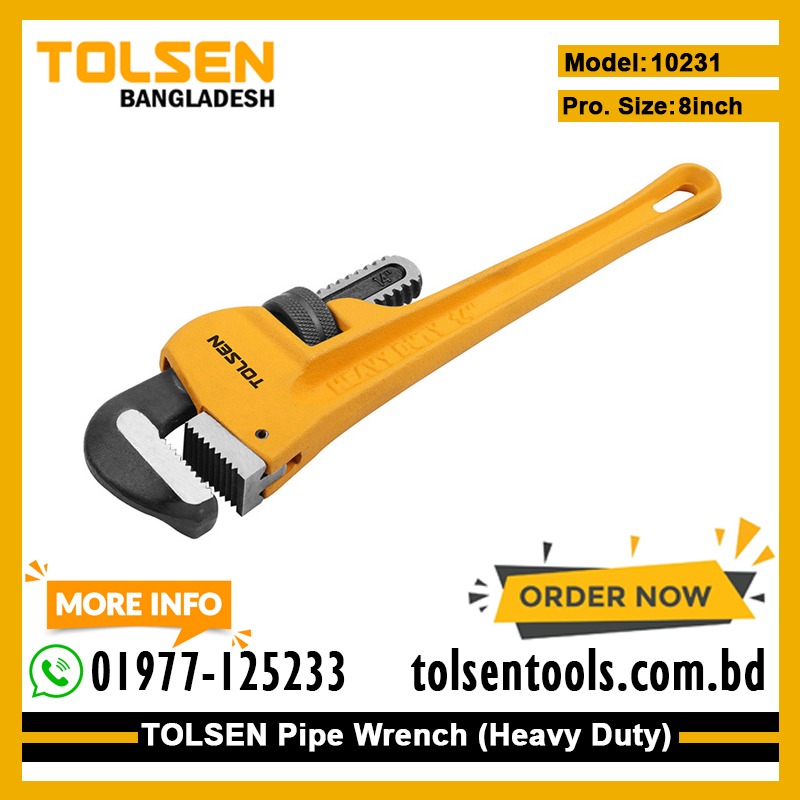 TOLSEN 10231 8" Pipe Wrench | 200mm | Heavy Duty | Model: 10231
