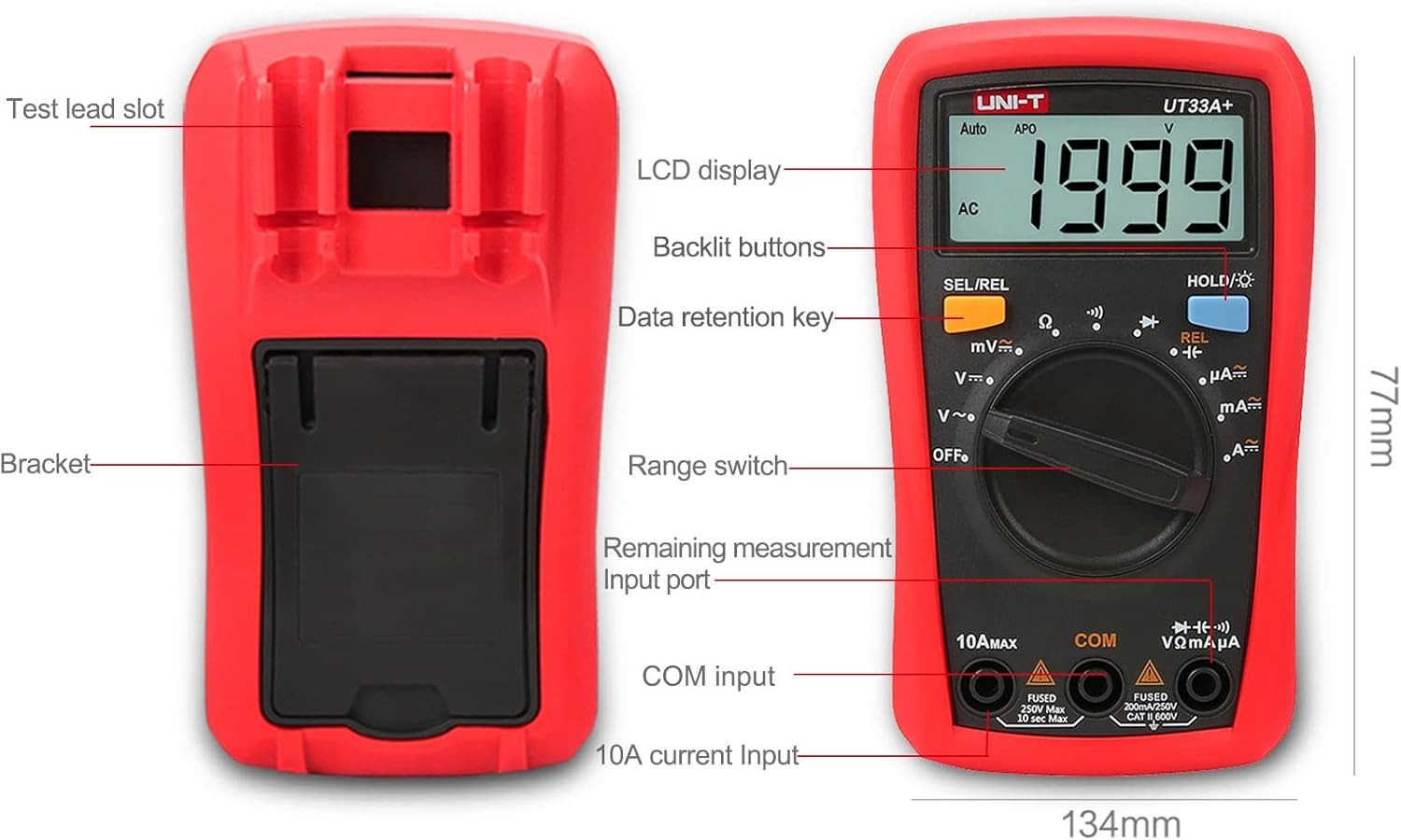 UNI-T UT33A+ Palm Size Multimeter | 2000 Counts | 2m Drop Test | CAT II 600V | Auto Range | Capacitance Test | Model: UT33A+_img_4