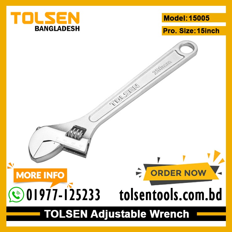 TOLSEN 15" Adjustable Wrench ( 375mm ) Nickle Chrome Finish, Professional Use Model 15005_img_1