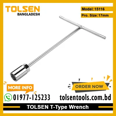 TOLSEN T-Type Wrench, Sizes 8-19mm, Cr-V Steel, Chrome Plated, Satin Finish, T Handle | Models: 15110 | 15111 | 15112 | 15113 | 15114 | 15115 | 15116 | 15117_img_7