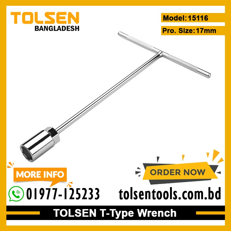 TOLSEN T-Type Wrench, Sizes 8-19mm, Cr-V Steel, Chrome Plated, Satin Finish, T Handle | Models: 15110 | 15111 | 15112 | 15113 | 15114 | 15115 | 15116 | 15117_img_7