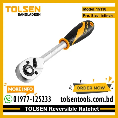 TOLSEN 15118 Ratchet Wrench | 1/4" Square Drive | Quick Release | Reversible | 72-Tooth | CrMo & CrV | Satin Finish | Model: 15118_img_1
