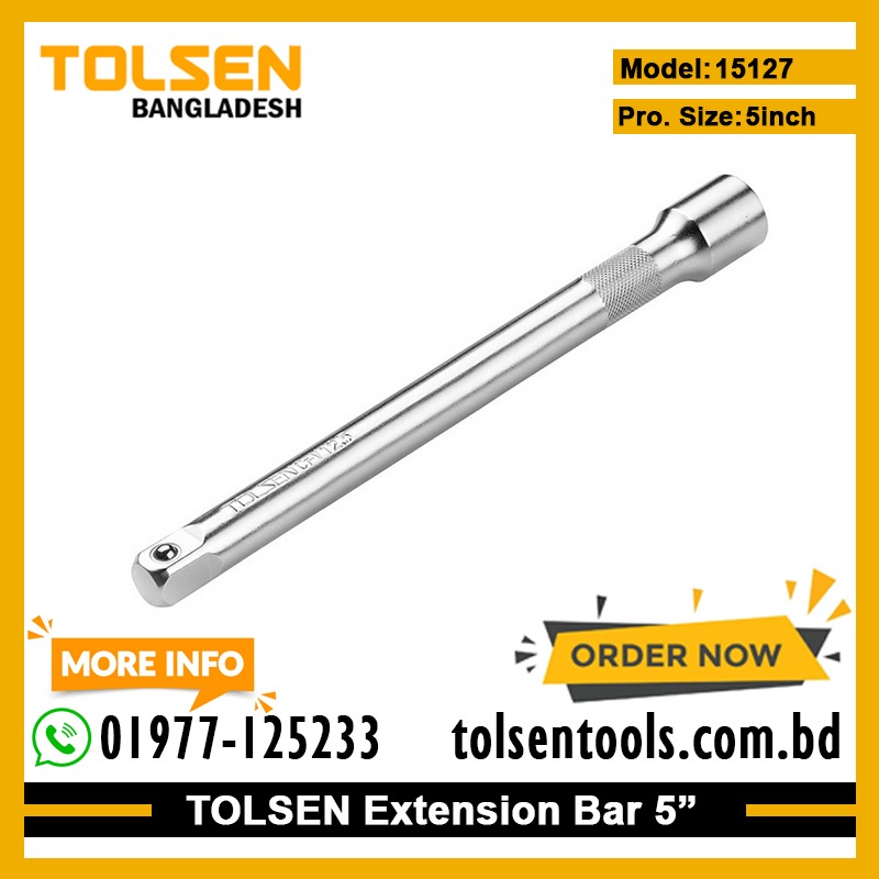 TOLSEN 15127 Ratchet Extension Bar | 5" (125mm) | 1/2" Drive | CrV Steel | Satin Finish | Model: 15127_img_1