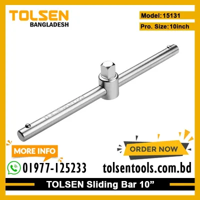 TOLSEN 15131 Sliding Bar, 10" (250mm), 1/2" Drive, CrV Steel, Satin Finish, Industrial Series | Model: 15131_img_1