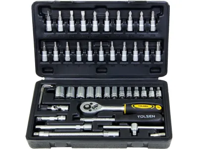 TOLSEN 15138 46Pcs 1/4" Socket Set | 72-Tooth Ratchet | Cr-V Sockets | S2 Bits | Blow Mold Case | Industrial Series | Model: 15138_img_2