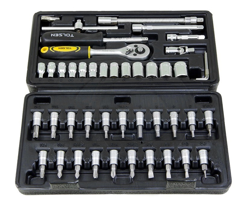 TOLSEN 15138 46Pcs 1/4" Socket Set | 72-Tooth Ratchet | Cr-V Sockets | S2 Bits | Blow Mold Case | Industrial Series | Model: 15138_img_3