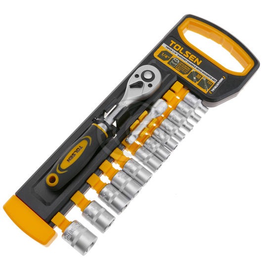 TOLSEN 15150 14 Pcs 1/4" Ratchet Handle with Socket Set | 72-Tooth | CrV Steel | Quick Release | Industrial Series | Model: 15150_img_5