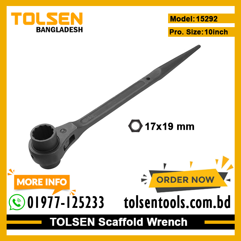 TOLSEN 15292 Scaffold Wrench, 17x19mm, Special Tool Steel, CrV 12-Point Socket, Black Finish | Model: 15292