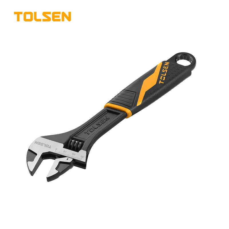 TOLSEN 15308 Adjustable Wrench, 6" (150mm), Black Finished & Polished, Two-Component Plastic Handle, Max Opening 19mm | Model: 15308_img_0
