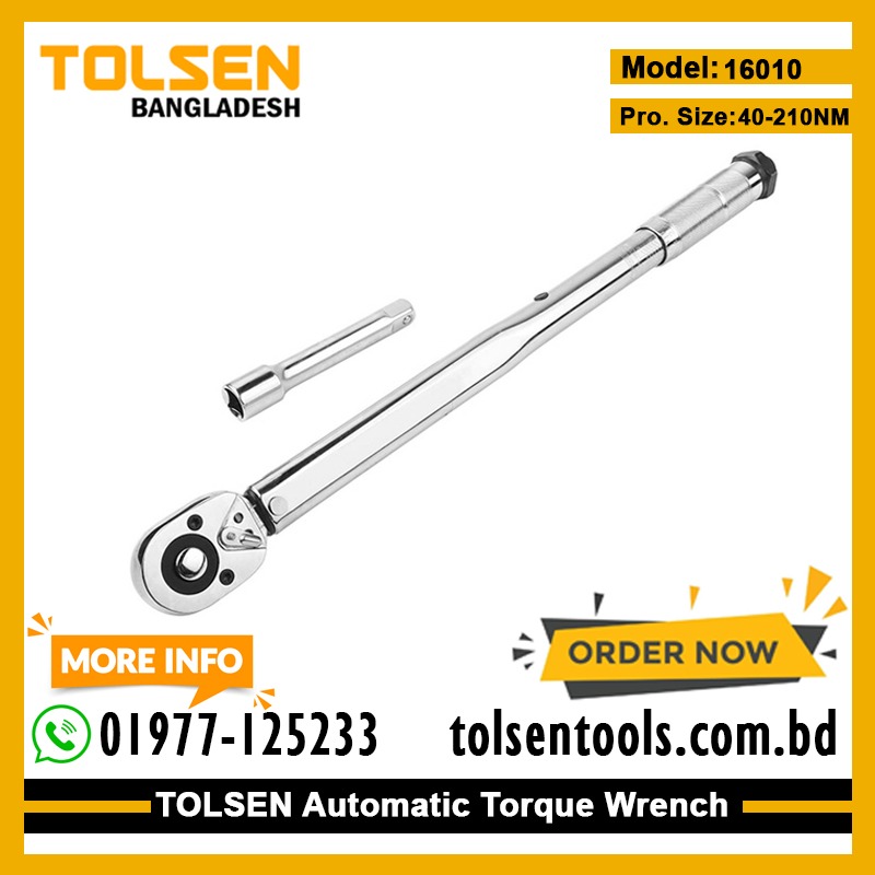 TOLSEN 16010 Automatic Torque Wrench Set | 1/2" Drive | 40-210Nm | ±4% Accuracy | GS Approved | Includes Extension Bar | Model: 16010_img_1