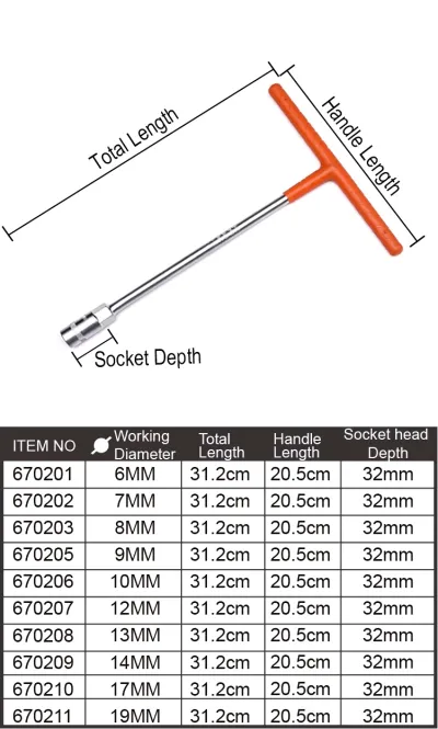 Harden T-Type CRV Wrench, T Wrench, T-Socket Wrench, ( 8mm | 10mm | 12mm | 13mm | 14mm | 17mm | 19mm ) Model: 670203 - 670211_img_1