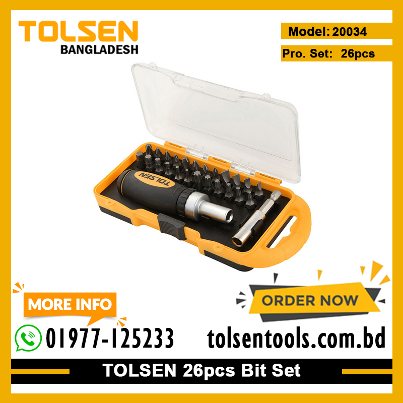 TOLSEN 26Pcs Ratchet Bit Set w/ Bit Holder (Philip & Flat) TPR Handle Model: 20034_img_7