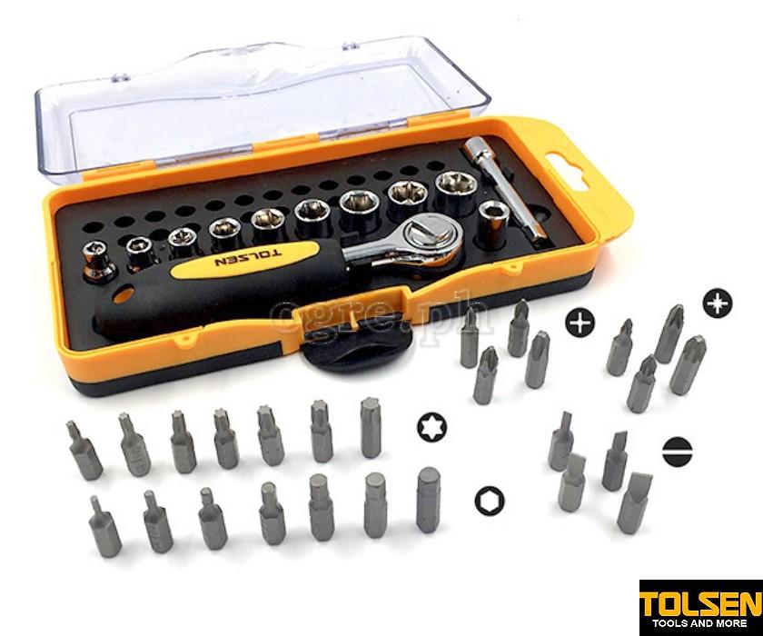 TOLSEN 20035 38Pcs Bit & Ratchet Socket Set | 1/4" Drive | Cr-V Bits | TPR Handle | Plastic Case | Model: 20035_img_3