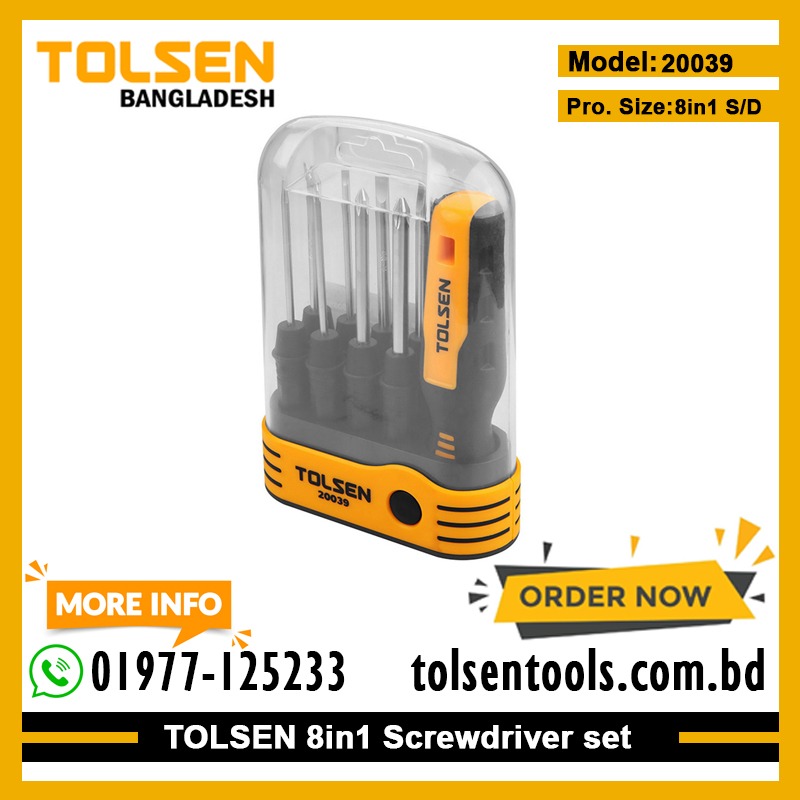 TOLSEN 20039 8-in-1 Interchangeable Screwdriver Set | Includes Case | Slotted & Phillips Bits | Scratch Awl | Tack Remover | Model: 20039_img_1