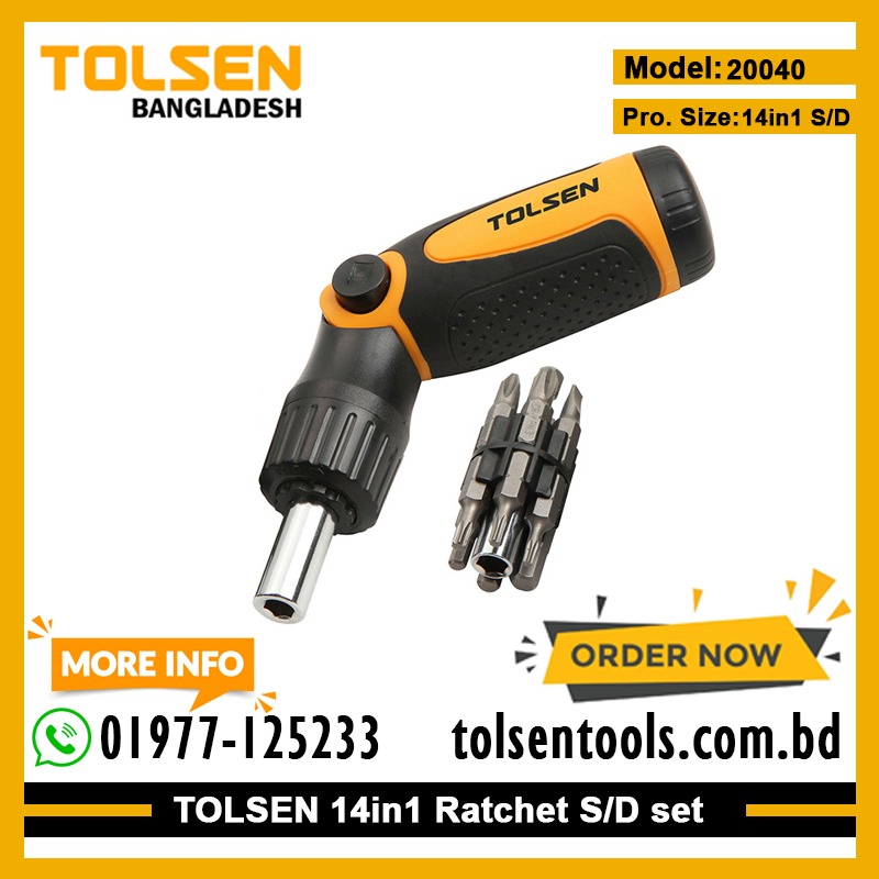 TOLSEN 20040 14 in 1 Ratchet Screwdriver | Includes Bit Holder | Phillips, Slotted & Torx Bits | 12 Bits | Model: 20040_img_1