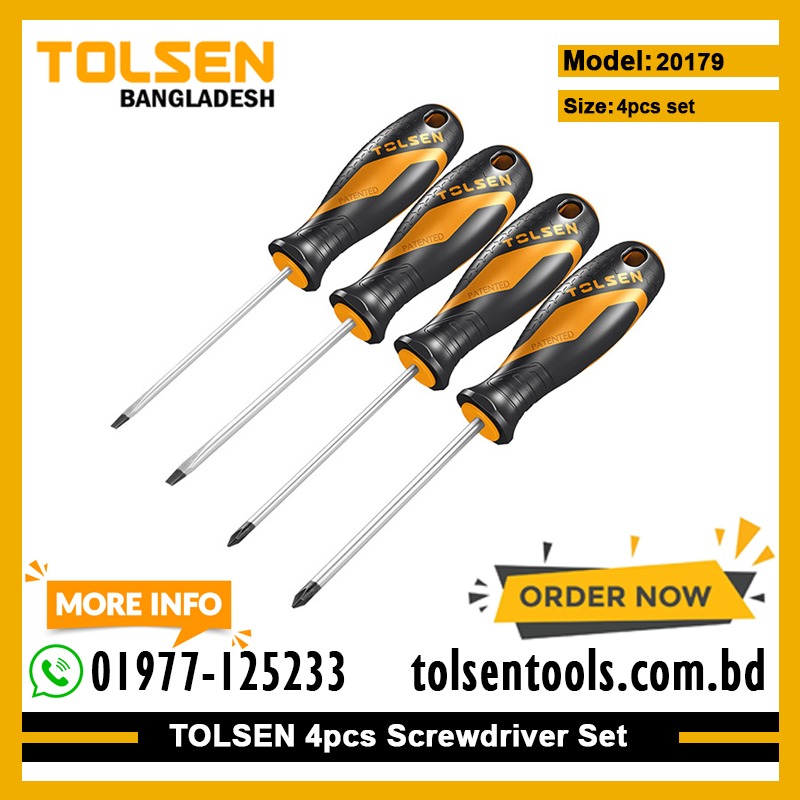 TOLSEN 20179 4Pcs Screwdriver Set | GRIPro Series | CrV Steel | Two-Component Grip | Magnetic Tip | Black Finish | Model: 20179_img_1