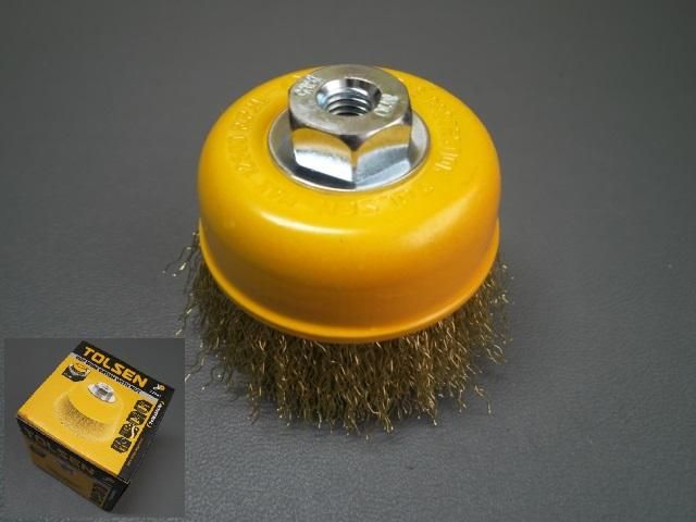 TOLSEN 77600 Cup Wire Brush with Nut, ( 75mm, M10x1.5 | 100mm, M14x2 ), Model: 77600 | 77602_img_1