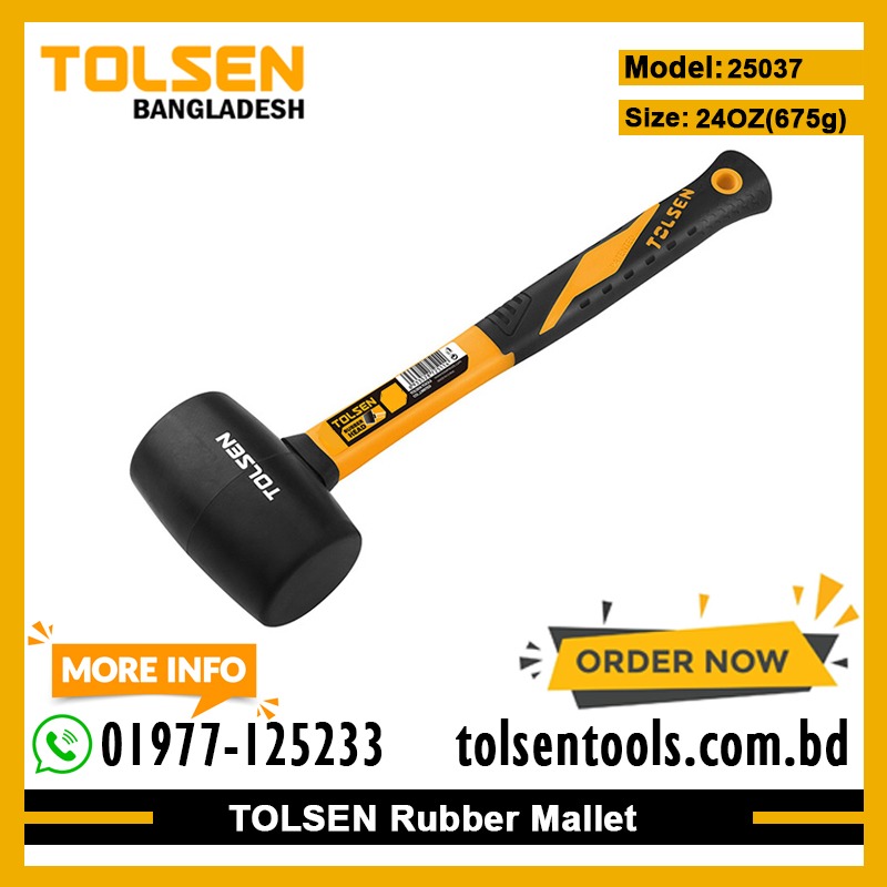 TOLSEN 25037 Rubber Mallet, 675g (24oz), Rubber Hammerhead, Fiberglass Handle | Model: 25037_img_1