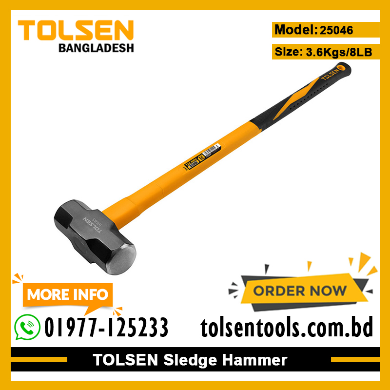 TOLSEN 25046 Sledge Hammer, 3.6kg (8lbs), Fiberglass Handle, Heat Treated, Black Painted; Model: 25046_img_1
