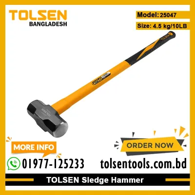 TOLSEN 25047 Sledge Hammer, 4.5kg (10lbs), Fiberglass Handle, Heat Treated, Black Painted | Model: 25047_img_1