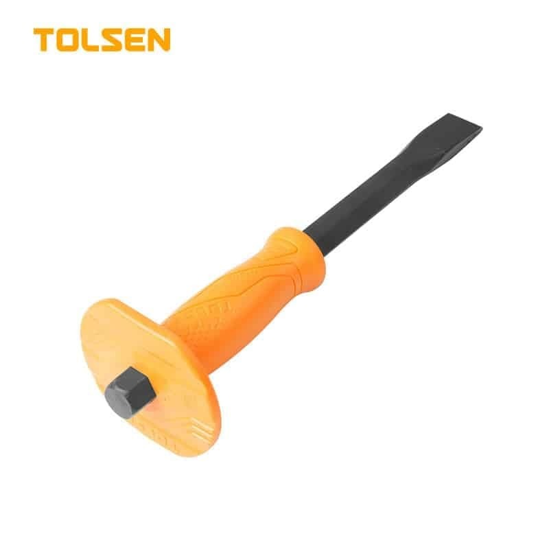 TOLSEN 25087 Cold Chisel, 10" (250mm), Flat-Tip with Hand Protection, Special Tool Steel | Powder Coated | Model: 25087_img_0
