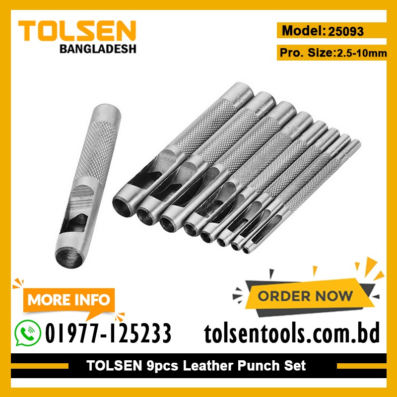 TOLSEN 25093 Hole Leather Puncher Craft Set | 9 Pcs | Carbon Steel | Hardened | Sizes 2.5-10mm | Model: 25093_img_1