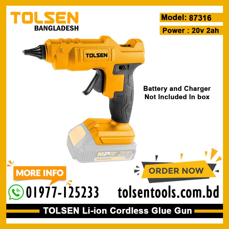 TOLSEN 87316 20V Li-ion Cordless Glue Gun with 3Pcs Glue Stick (Not Included Battery and Charger); Model : 87316_img_1