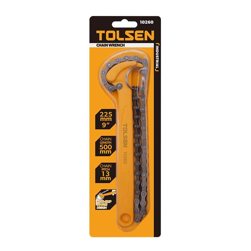 TOLSEN 10260 9″ Chain Wrench (Industrial) | 225mm Handle | 500mm Chain | #45 Carbon Steel | Model: 10260_img_3