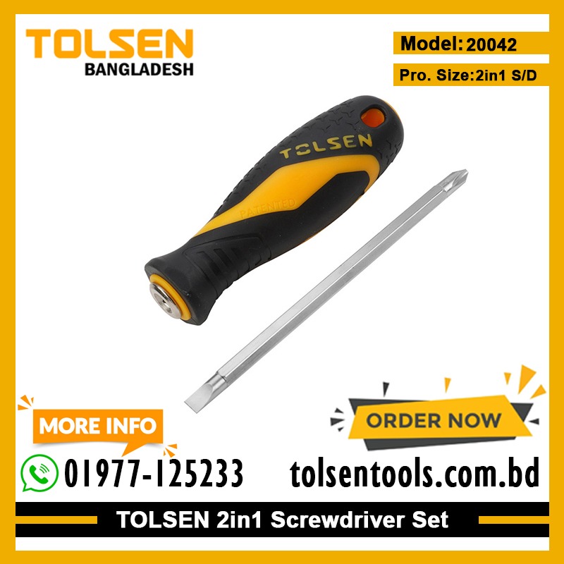 TOLSEN 20042 2 in 1 Interchangeable Screwdriver Set | Cr-V Steel | Dual-Sided Blade | Philips & Flat | Model: 20042_img_1
