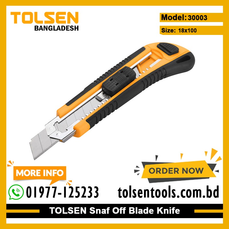 TOLSEN 30003 Industrial Snap-off Cutter | 18×100mm | ABS + TPR Case | 3 Blades Included | Flat Push Button | Model: 30003_img_1
