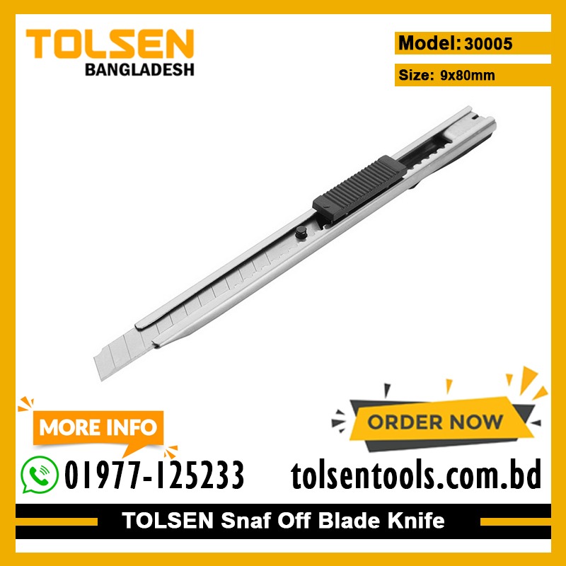 TOLSEN 30005 Snap-off Cutter | Stainless Steel Case | 9×80mm Blade | Flat Push Button | Model: 30005_img_1