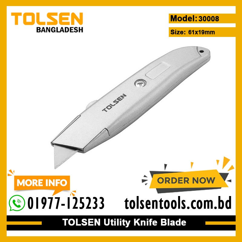 TOLSEN 30008 Retractable Utility Cutter (61x19mm) Aluminium Body Box Cutter Model: 30008_img_1