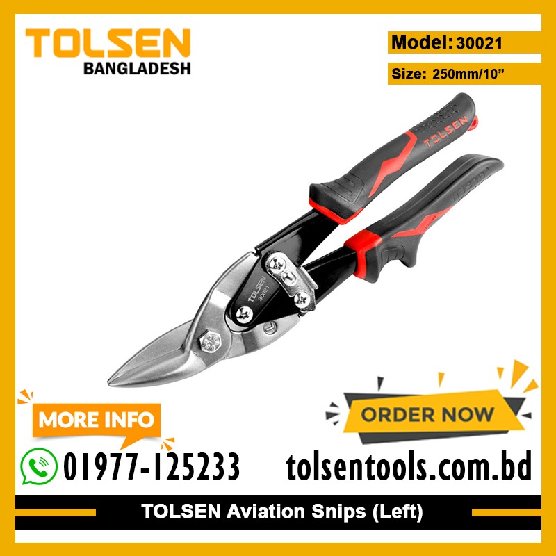 TOLSEN 30021 10" Aviation Snips (Left Cut), 250mm, CrMo Steel, Two-Component Handle | Industrial | Model: 30021_img_1