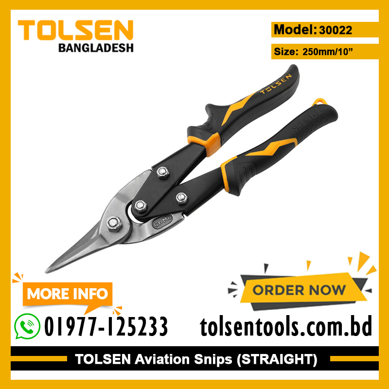 TOLSEN 30022 10" Aviation Snips (Straight Cut), 250mm, CrMo Steel, Two-Component Handle, Industrial | Model: 30022_img_1