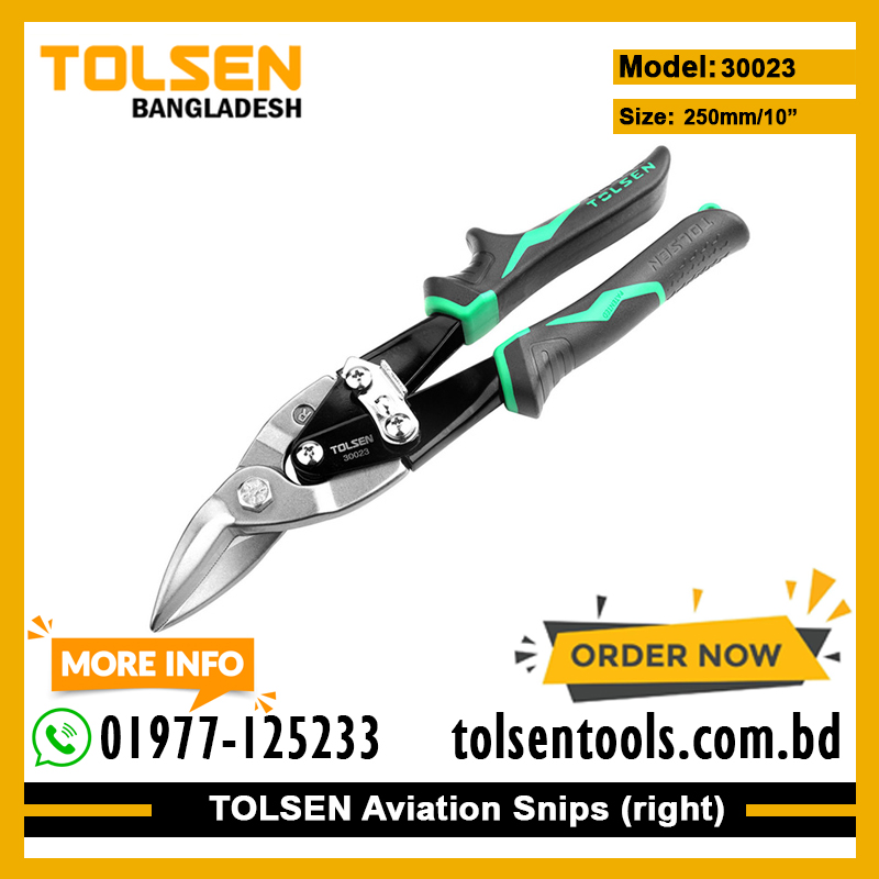 TOLSEN 30023 10" Aviation Snips (Right Cut) | 250mm | CrMo Steel | Two-Component Handle | Industrial | Model: 30023_img_1