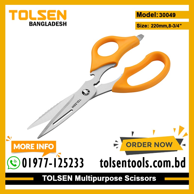 TOLSEN 30049 Multi-Purpose Scissors | 10-in-1 Industrial Tool | Non-Slip Handle | Stainless Steel Blade | Model: 30049_img_1