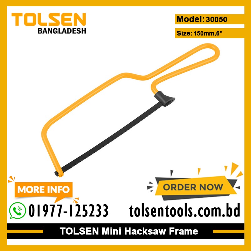 TOLSEN 30050 Mini Hacksaw Frame | 6" (150mm) | Includes Saw Blade | Compact Cutting Tool | Model: 30050_img_1