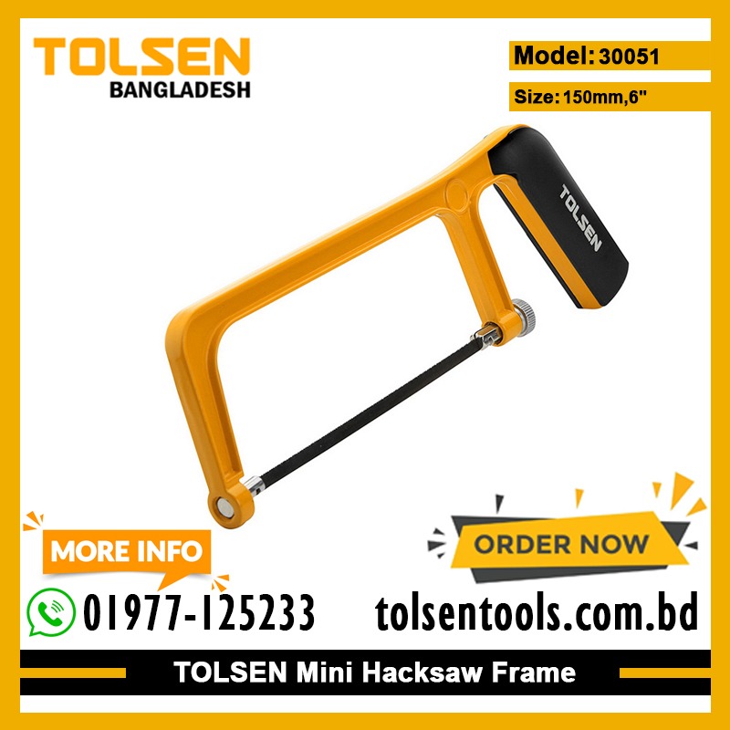 TOLSEN 30051 Mini Hacksaw Frame | 6" (150mm) | Industrial | Plastic Coated Handle | Includes 1 Free Saw Blade | Model: 30051_img_1