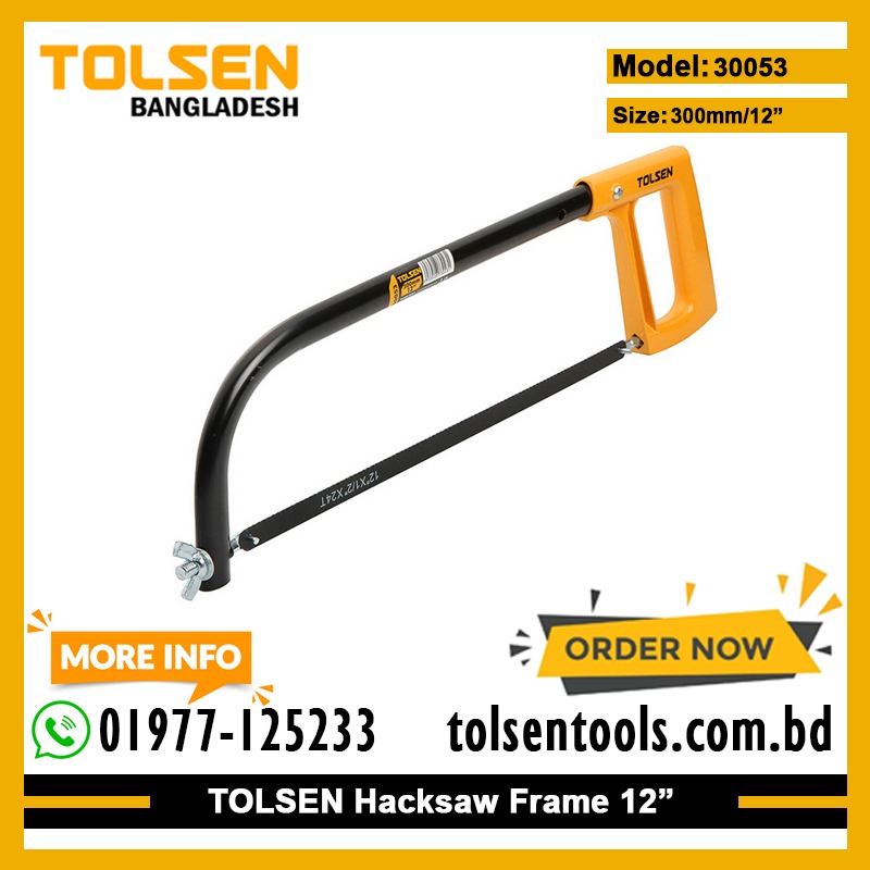 TOLSEN 30053 Hacksaw Frame | 12" (300mm) | Round Lacquered Steel Tube | Aluminium Handle | Includes 1 Free Saw Blade | Model: 30053_img_1