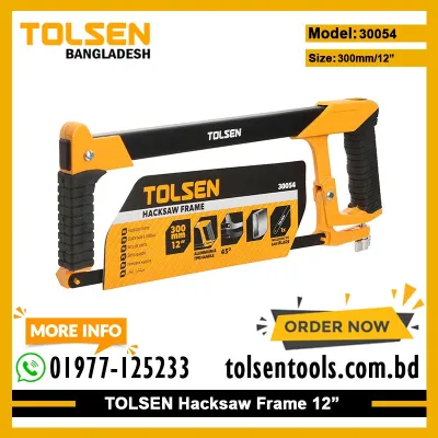 TOLSEN 30054 Hacksaw Frame | 12" (300mm) | Industrial | Square Lacquered Steel Tube | Aluminium & TPR Handle | Includes Saw Blade | Model: 30054_img_1