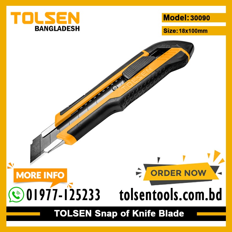 TOLSEN 30090 18mm Heavy Duty Snap-off Blade Knife (Industrial) | Anti-Slip Grip | Auto Lock | Built-in Blade Storage | Model: 30090_img_1
