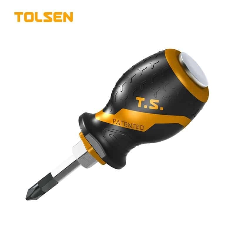 TOLSEN Hammering Stubby Screwdriver Go-Through Screwdriver; Slotted (Flat) | Phillips (Star) | Sizes: ( 6x38mm | PH2x38mm ), Cr-V Steel Magnetic Tip, Models 20138 | 20140
