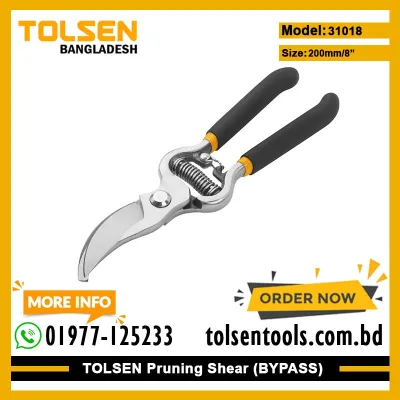 TOLSEN 31018 Garden Pruning Shear | 8" (200mm) | Bypass Pattern | Dipped Handle | Max Cutting 19mm | Model: 31018_img_1